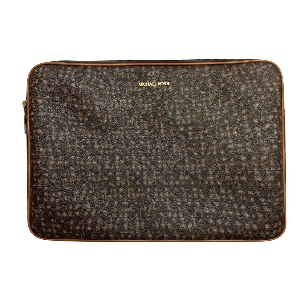 Michael Kors Laptop Sleeve Unisex OS Brown Signature Logo Zip Case
